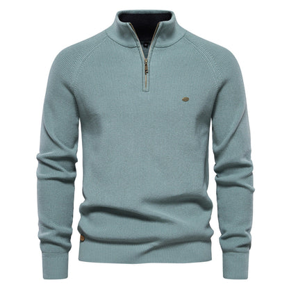 Julian geribbelde half-zip trui in mintgroen, vooraanzicht