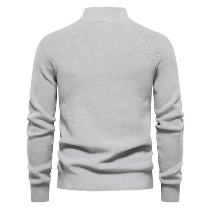 Julian geribbelde half-zip trui in lichtgrijs, achteraanzicht