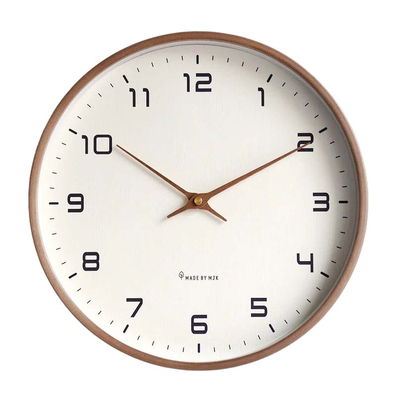 Nordic Wooden Wall Clock - Minimalist Silent Timepiece; brown wood frame, white dial, brown hands for wall display.