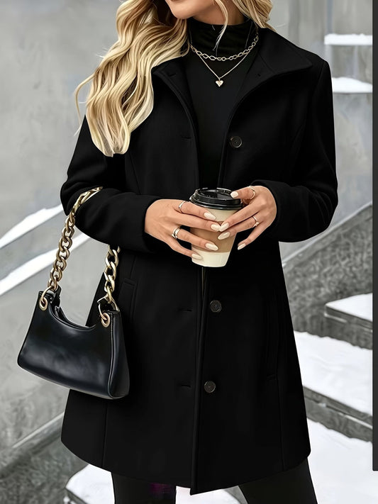 Dames Winterjas Lange Mantel met Reverskraag en Knoopsluiting
