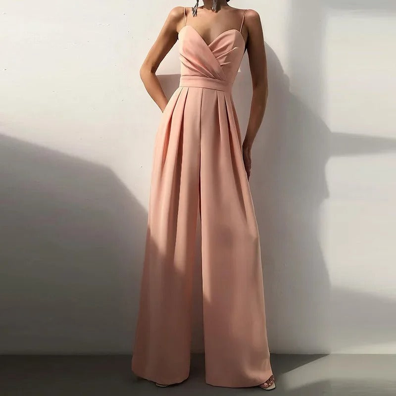 Dames Jumpsuit met Hartvormige Halslijn en Wijde Pijpen