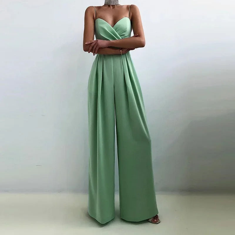 Dames Jumpsuit met Hartvormige Halslijn en Wijde Pijpen