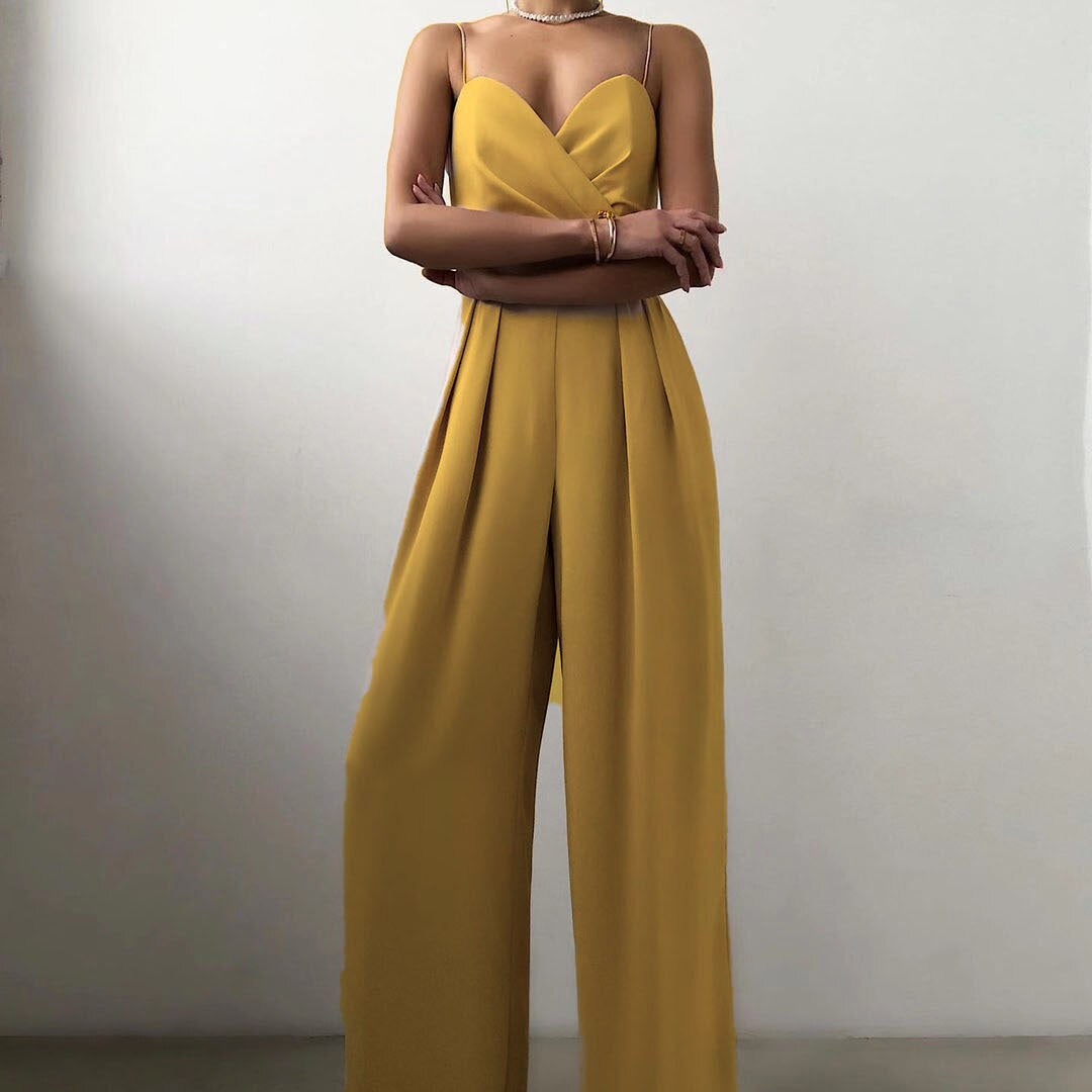 Dames Jumpsuit met Hartvormige Halslijn en Wijde Pijpen