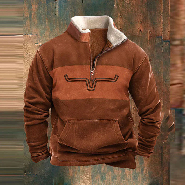 Laurent bruine sweater met halve rits, vooraanzicht
