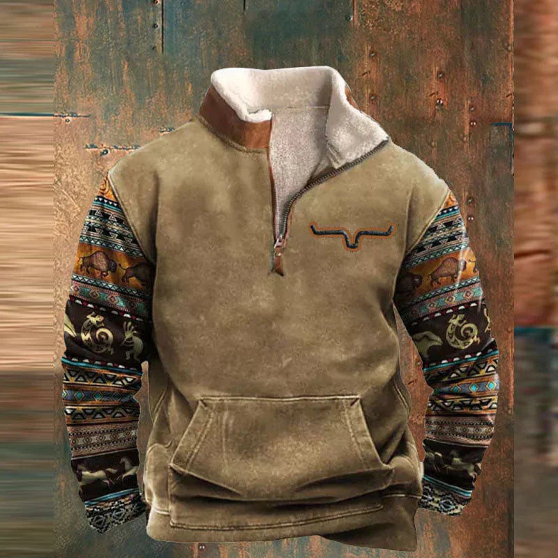 Laurent beige sweater met dierenprint mouwen, vooraanzicht