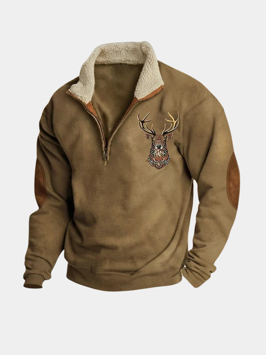 Laurent hertenprint half-zip sweater, vooraanzicht