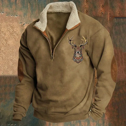 Laurent half-zip sweater met fleece kraag, close-up vooraanzicht