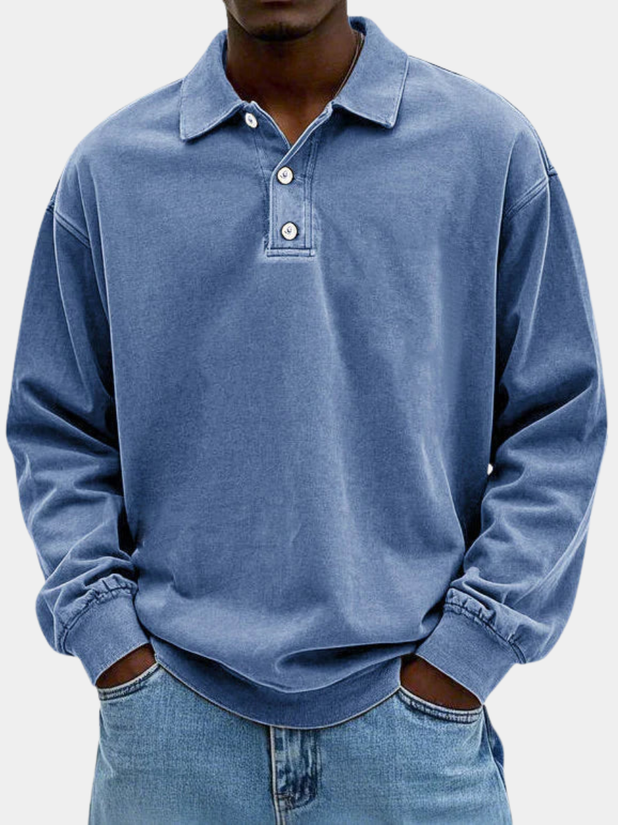 Laurent oversized polokraag sweater in blauw, vooraanzicht