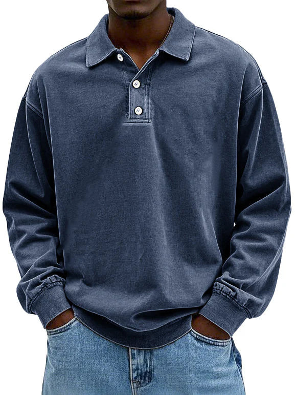 Laurent oversized polokraag sweater in navy, vooraanzicht