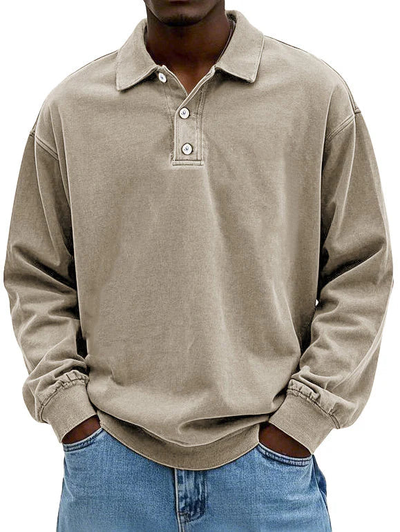 Laurent oversized polokraag sweater in beige, vooraanzicht