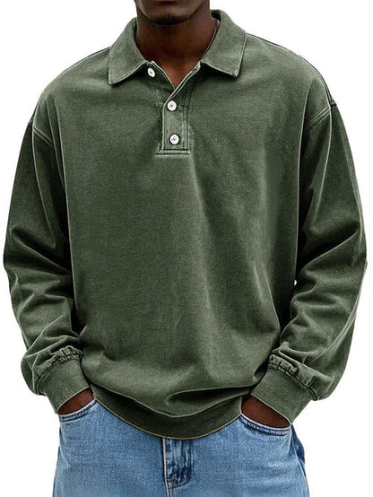 Laurent oversized polokraag sweater in legergroen, vooraanzicht