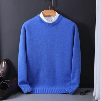 Laurent ronde hals pullover in kobaltblauw, vooraanzicht