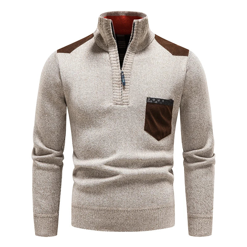 Laurent beige trui met staande kraag, vooraanzicht