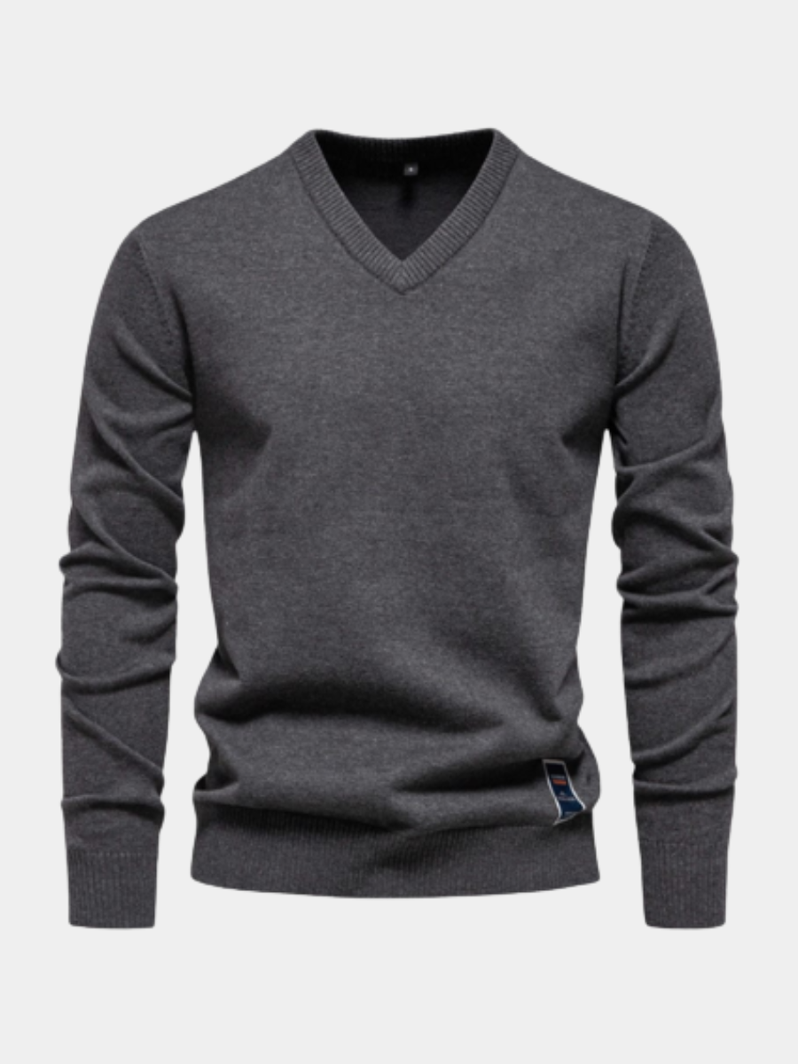 Laurent donkergrijze V-hals pullover, vooraanzicht
