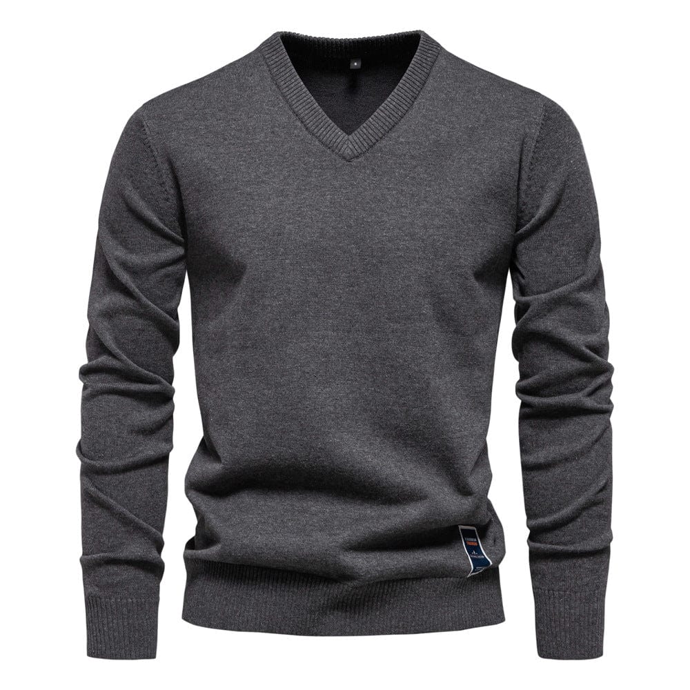 Laurent grijze V-hals pullover, vooraanzicht