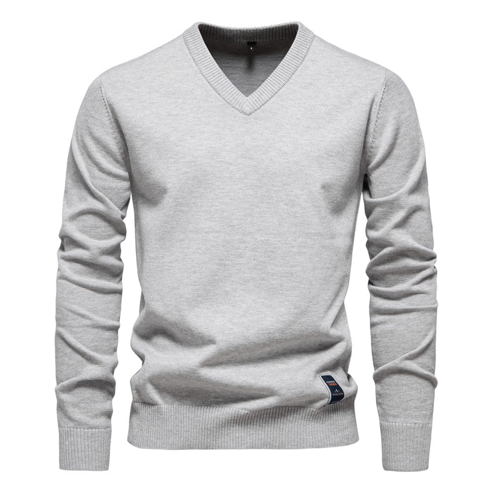 Laurent lichtgrijze V-hals pullover, vooraanzicht