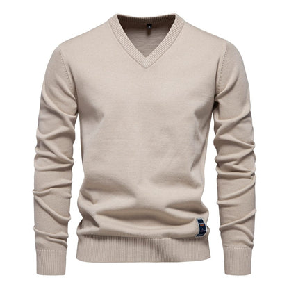 Laurent beige V-hals pullover, vooraanzicht
