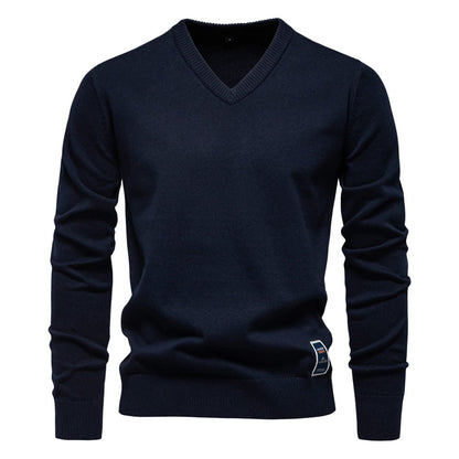 Laurent marineblauwe V-hals pullover, vooraanzicht
