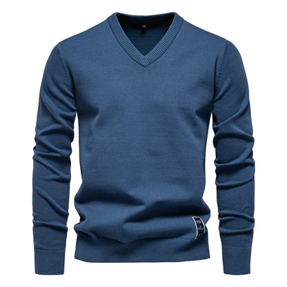 Laurent blauwe V-hals pullover, vooraanzicht