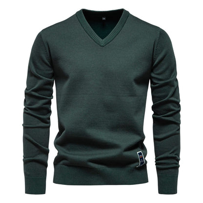 Laurent groene V-hals pullover, vooraanzicht