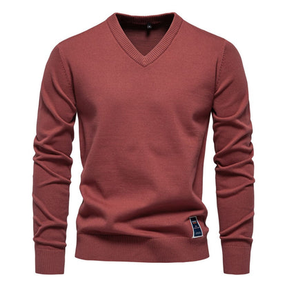 Laurent roestrode V-hals pullover, vooraanzicht