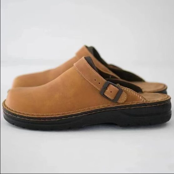 Leren Instapslippers met Gesp voor Heren - Khaki