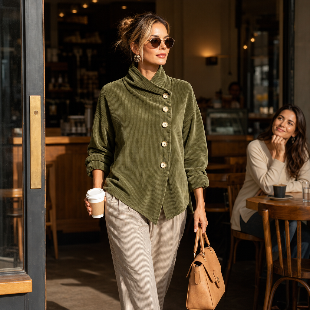 Dames Jack met Asymmetrische Knopen en Ribstructuur