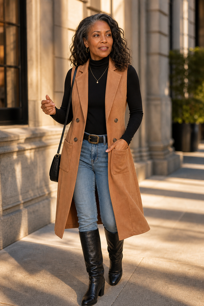 Dames Lang Vest Mouwloos Open Front - Gilet