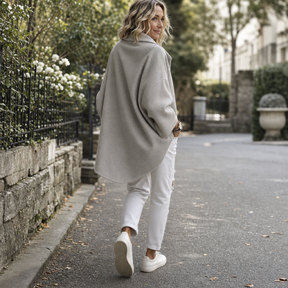 Dames Wikkelcape Jas met Asymmetrische Knoopkraag