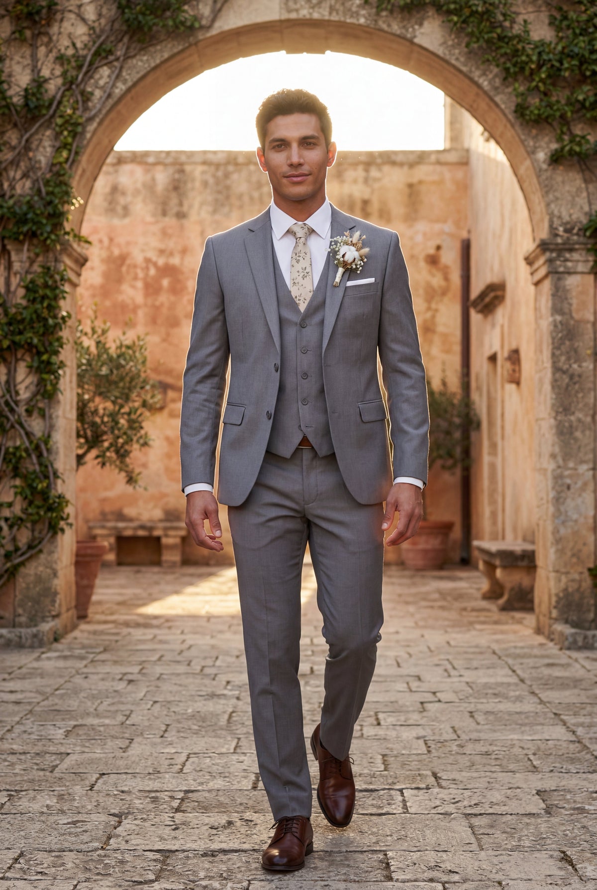 Light Gray Slim Fit Three Piece Wedding Suit with Vest - Wedding suits - Photo 13