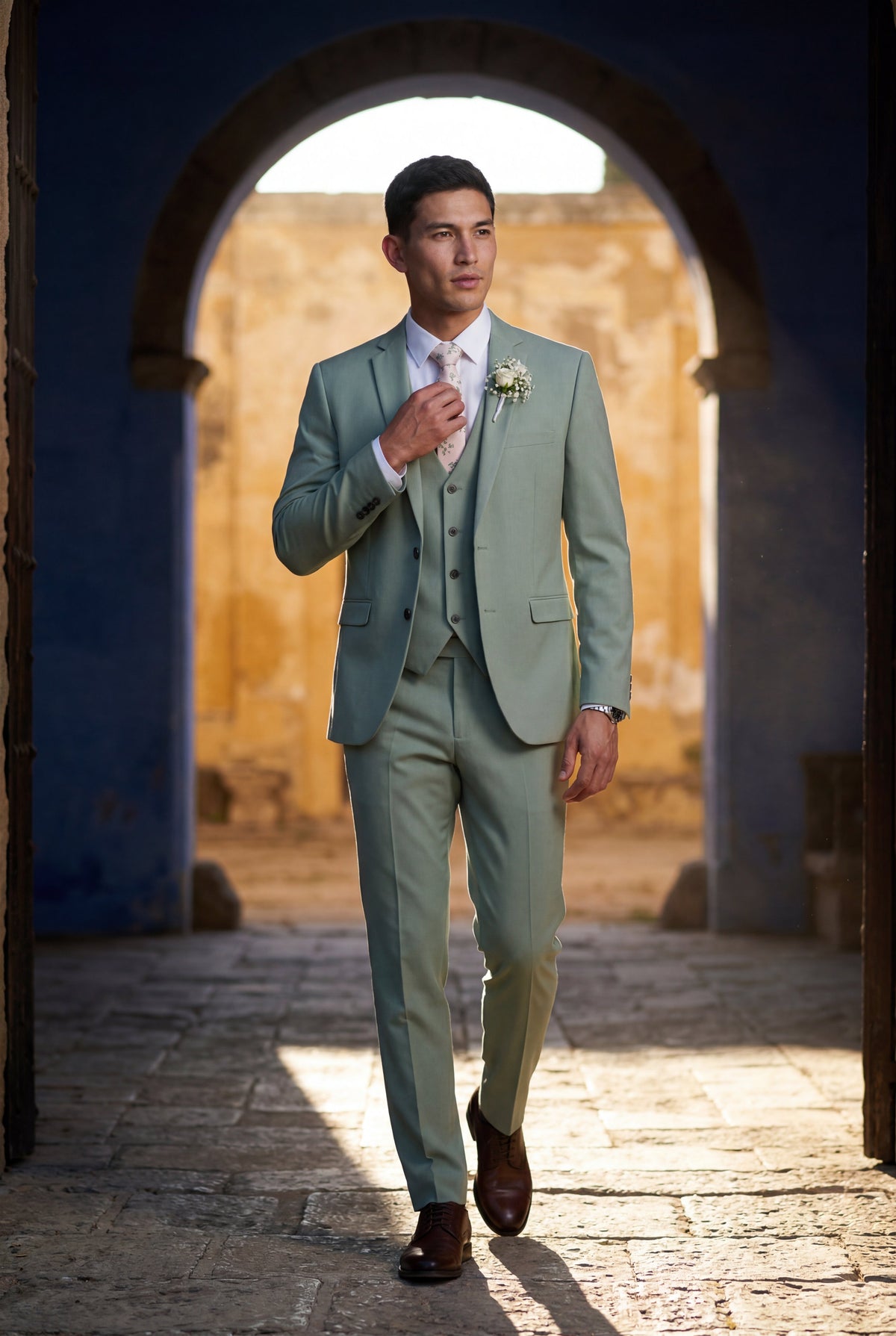 Mint Green Slim Fit Three Piece Wedding Suit with Vest - Wedding suits - Photo 24