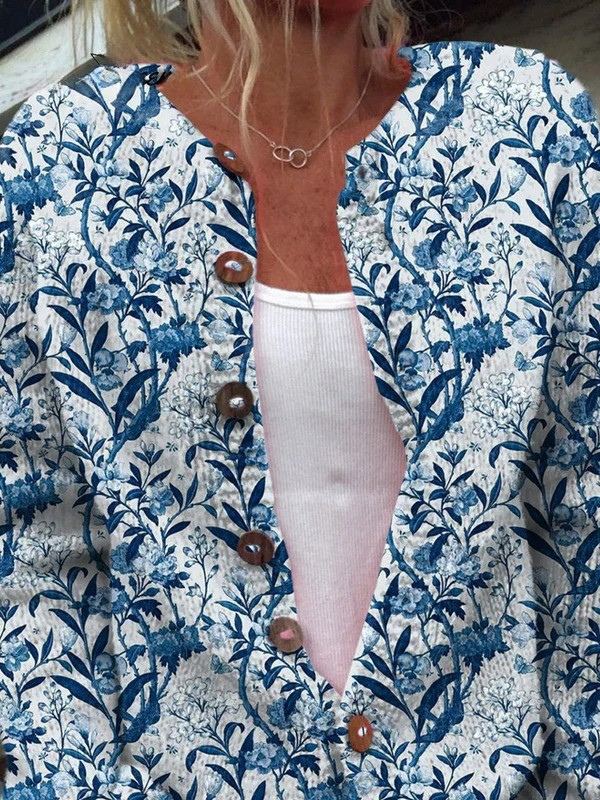 Dames Cardigan met Bloemenprint en Knopen
