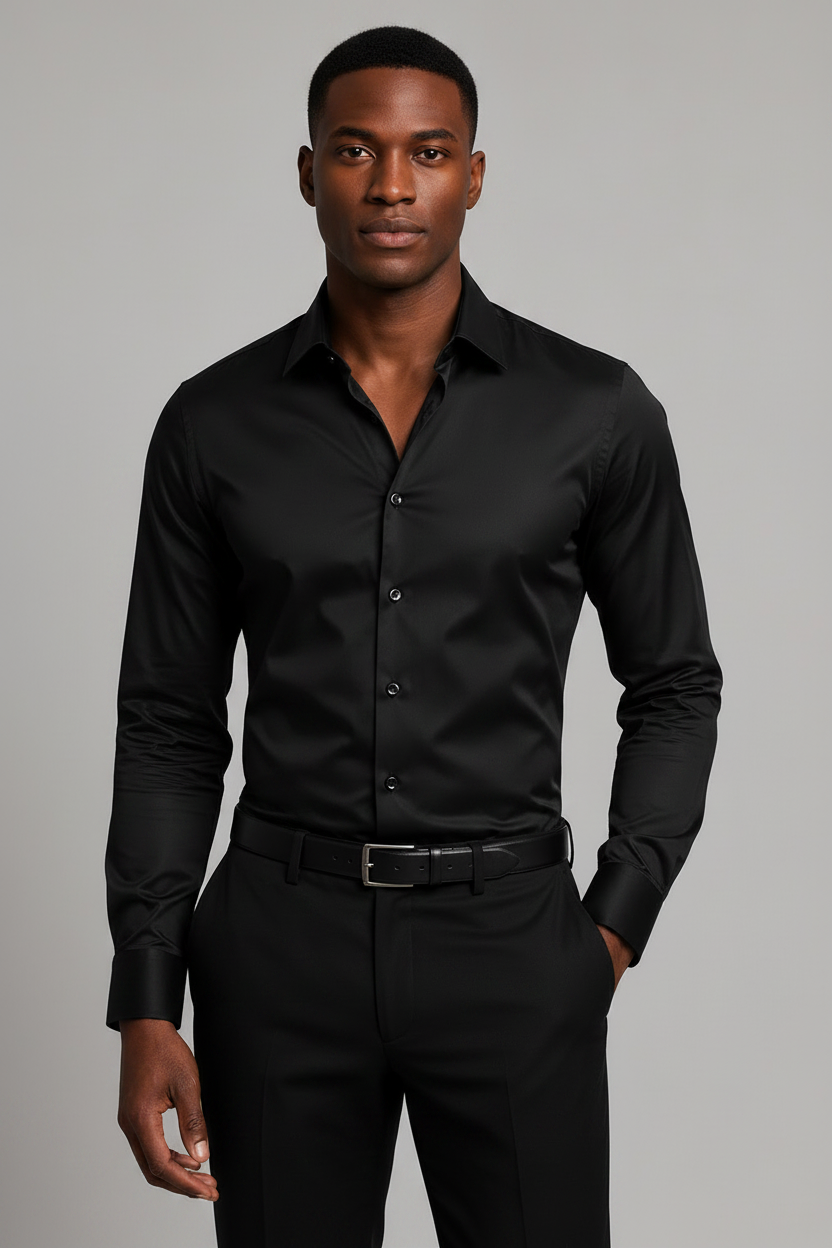 Heren Overhemd Slim Fit – Satijnlook met Stretch
