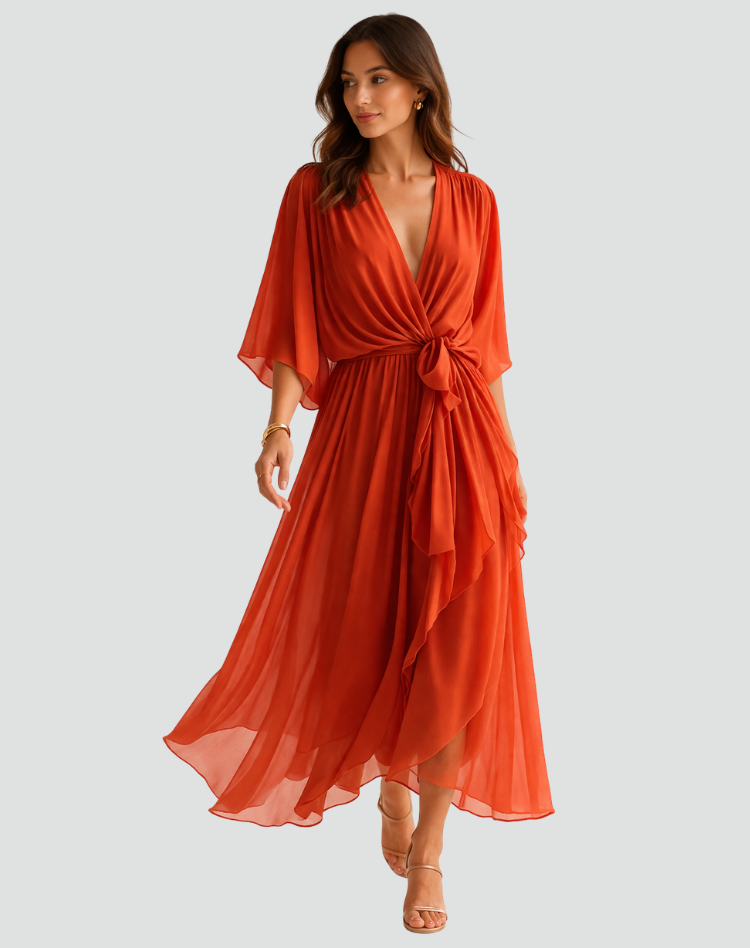 Dames Wikkeljurk Midi met V-hals en Ruffle Rok