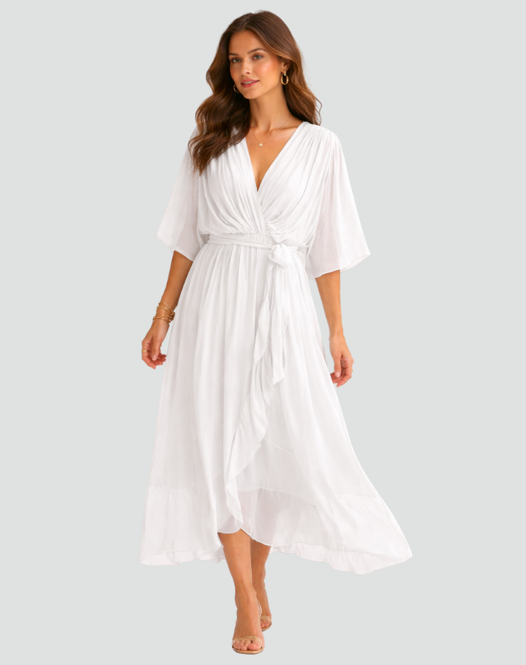 Dames Wikkeljurk Midi met V-hals en Ruffle Rok