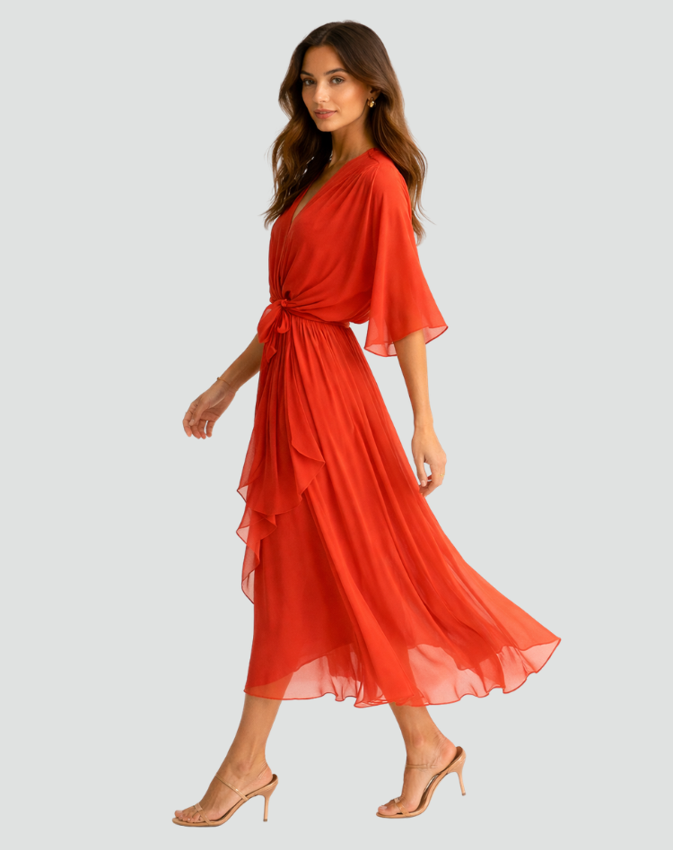 Dames Wikkeljurk Midi met V-hals en Ruffle Rok