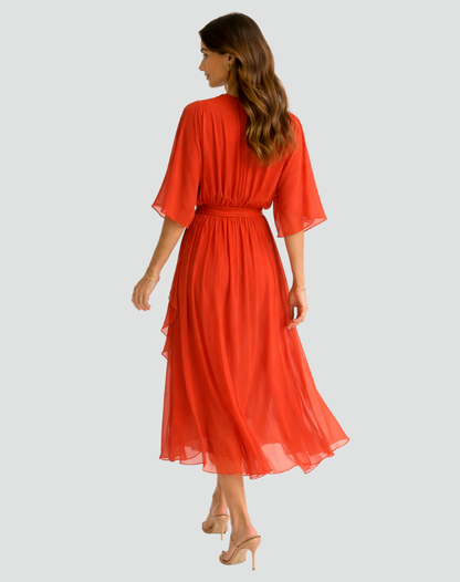 Dames Wikkeljurk Midi met V-hals en Ruffle Rok