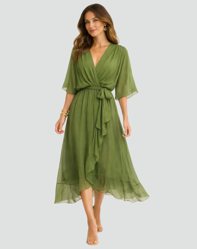 Dames Wikkeljurk Midi met V-hals en Ruffle Rok