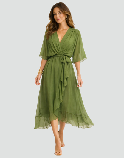 Dames Wikkeljurk Midi met V-hals en Ruffle Rok