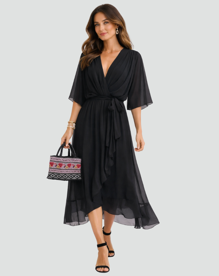 Dames Wikkeljurk Midi met V-hals en Ruffle Rok