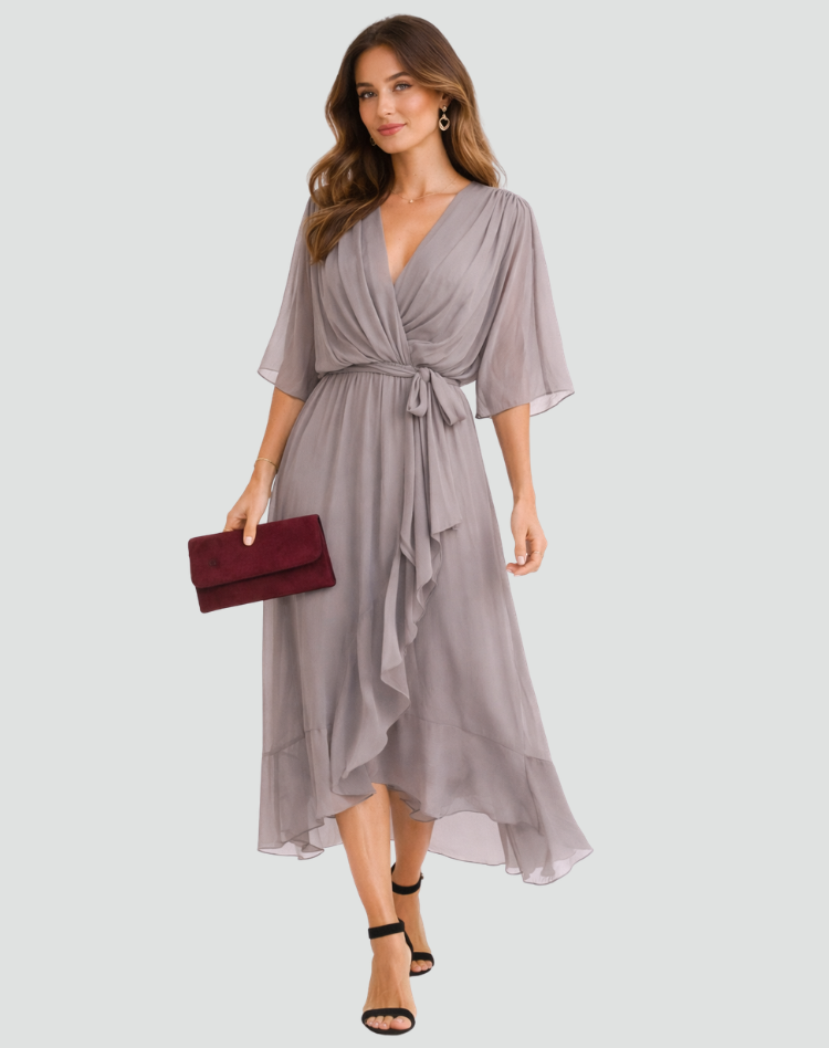 Dames Wikkeljurk Midi met V-hals en Ruffle Rok