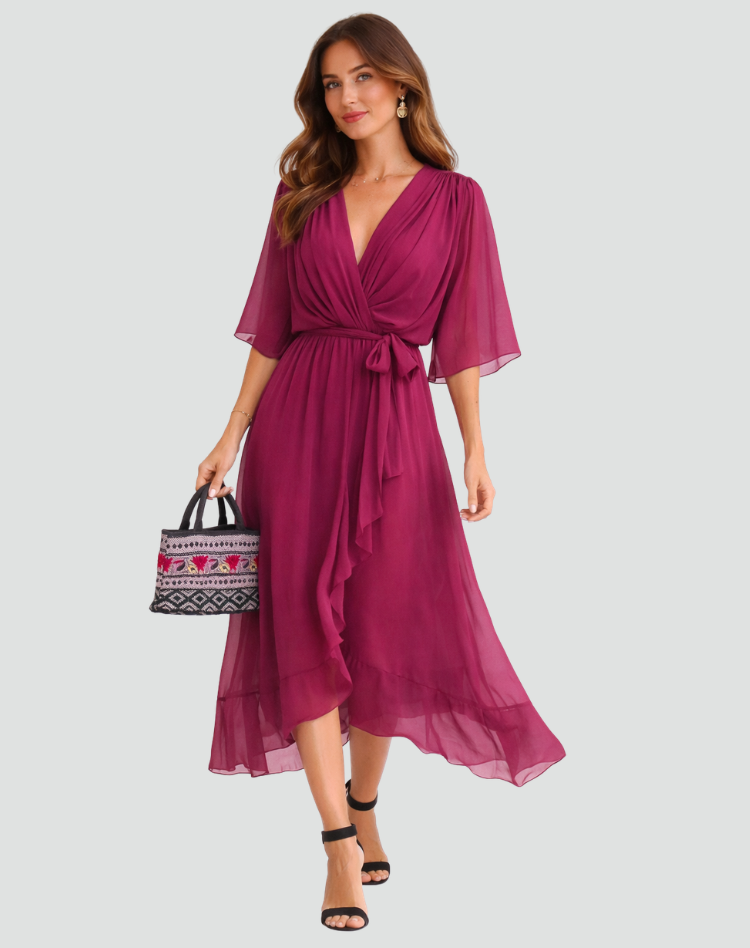 Dames Wikkeljurk Midi met V-hals en Ruffle Rok