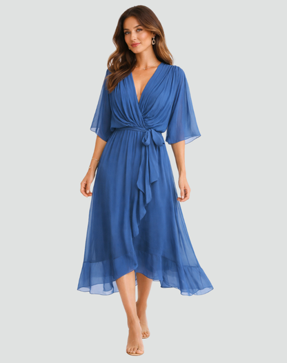Dames Wikkeljurk Midi met V-hals en Ruffle Rok