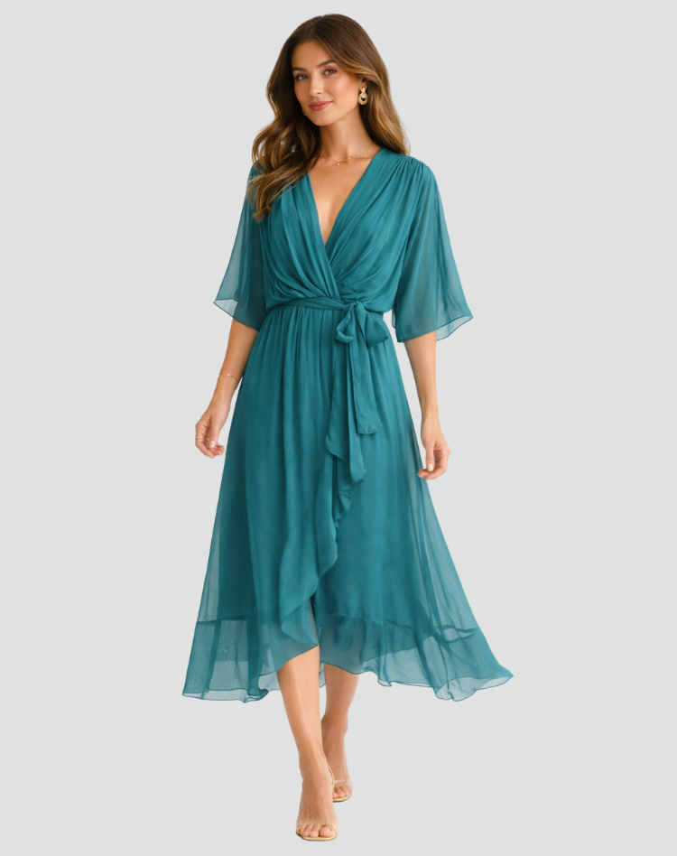 Dames Wikkeljurk Midi met V-hals en Ruffle Rok