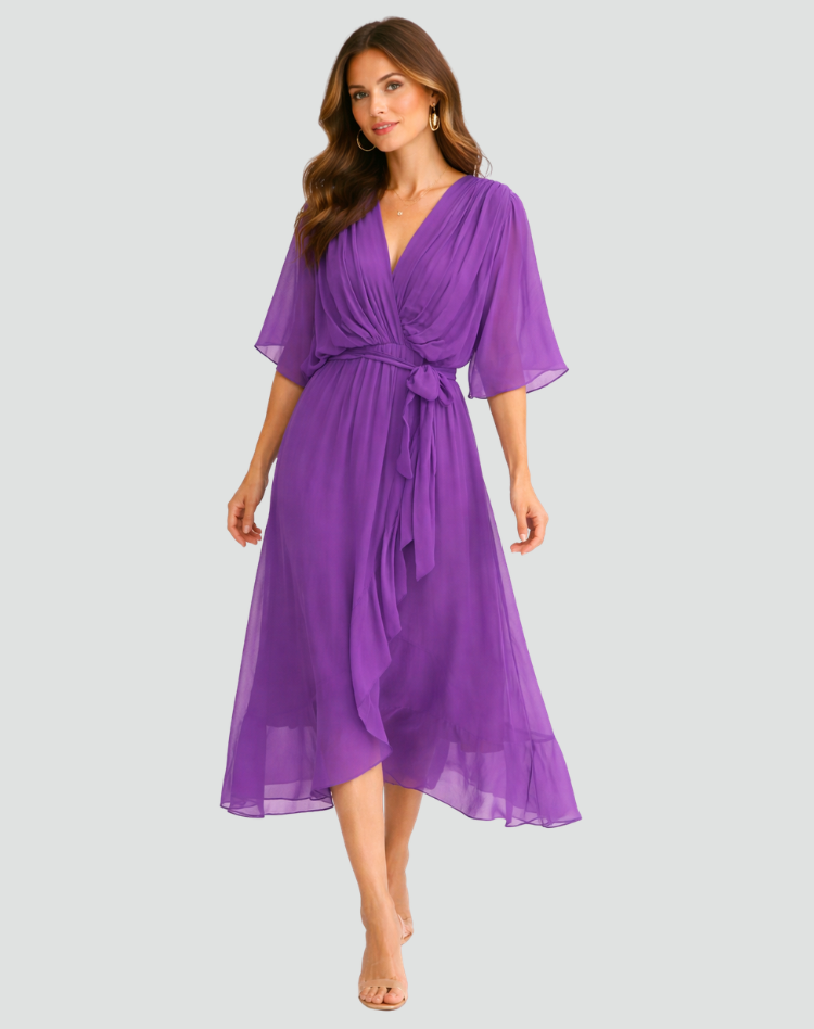 Dames Wikkeljurk Midi met V-hals en Ruffle Rok