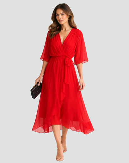 Dames Wikkeljurk Midi met V-hals en Ruffle Rok