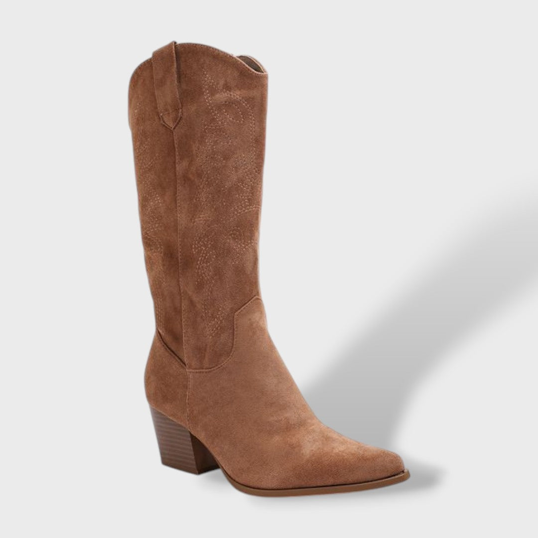 Dames Cowboy Laarzen Suede Orthopedische Zool Brede Hak