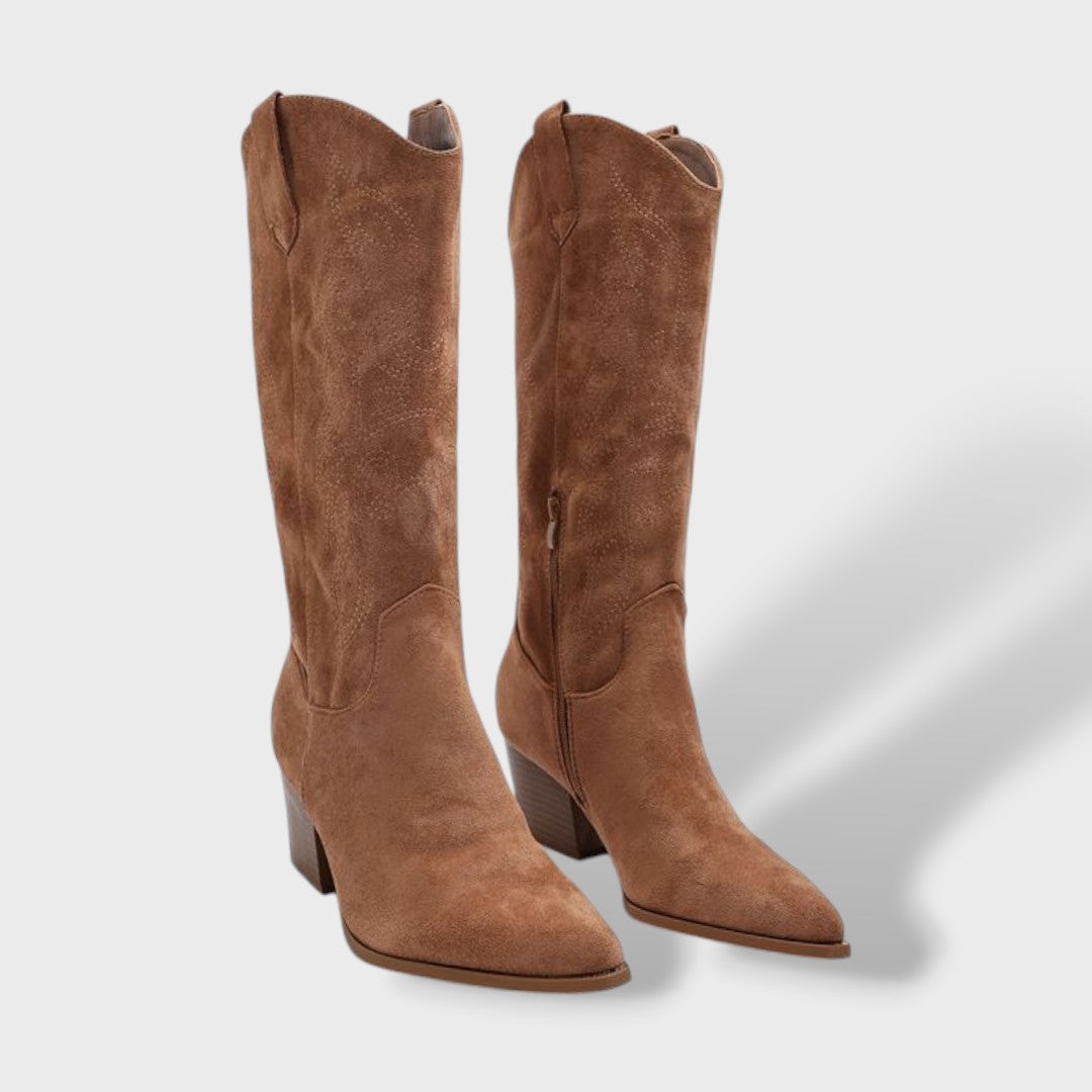 Dames Cowboy Laarzen Suede Orthopedische Zool Brede Hak