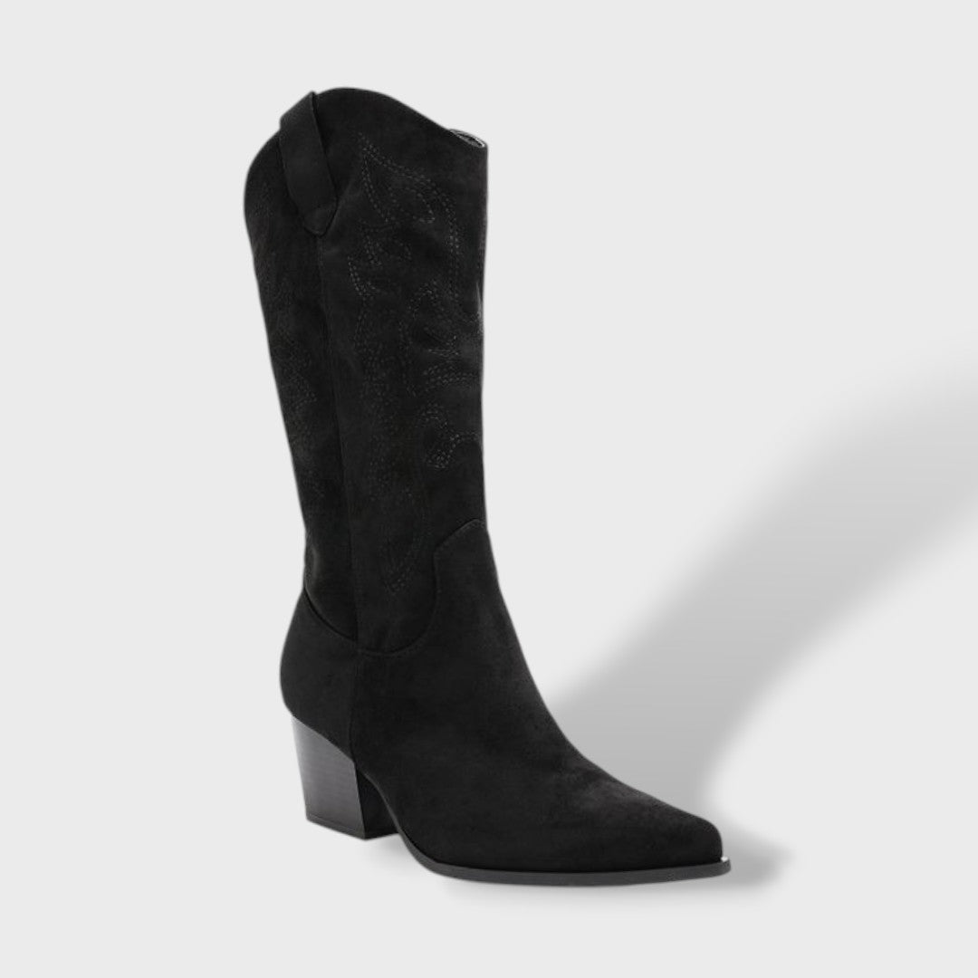 Dames Cowboy Laarzen Suede Orthopedische Zool Brede Hak