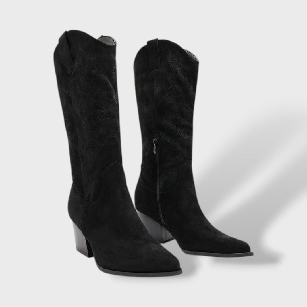 Dames Cowboy Laarzen Suede Orthopedische Zool Brede Hak